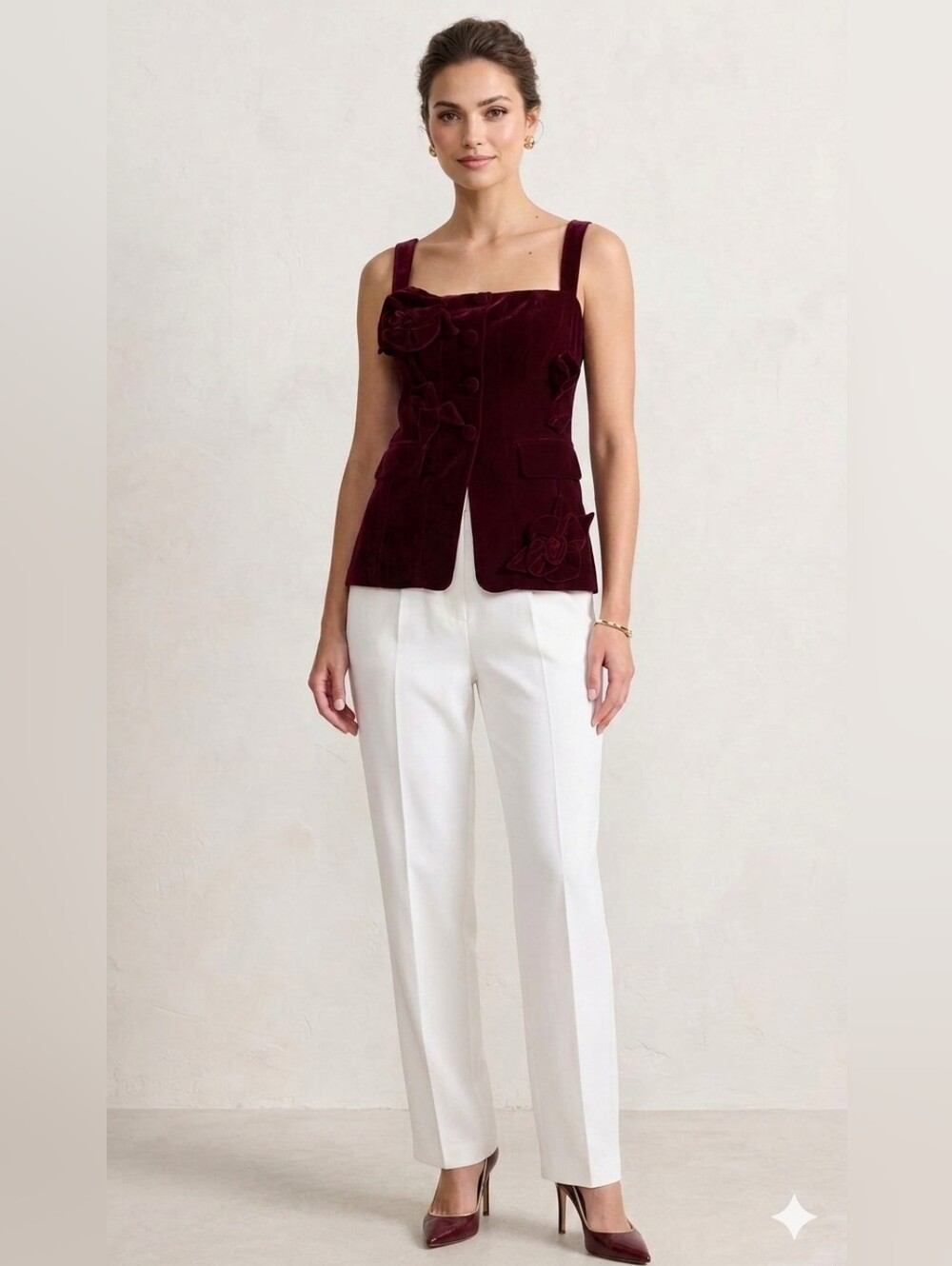 Muse by Marchesa Laurel Velvet Applique Sleeveless Button Up Coordinating Vest - Picture 2 of 11